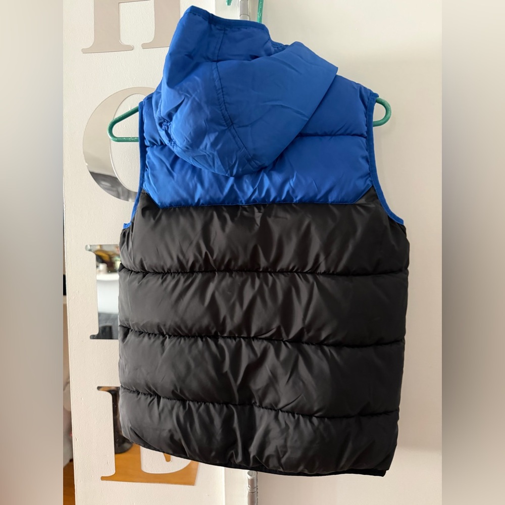 Blue and Black Puffer Vest with Hood - Picture 3 of 3